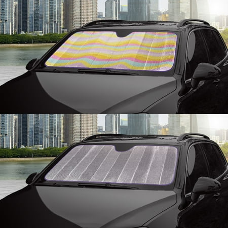 Auto Drive 1 Count Universal Foldable Rainbow Design Accordion Sunshade Of Product Size 63'' x 28.5''