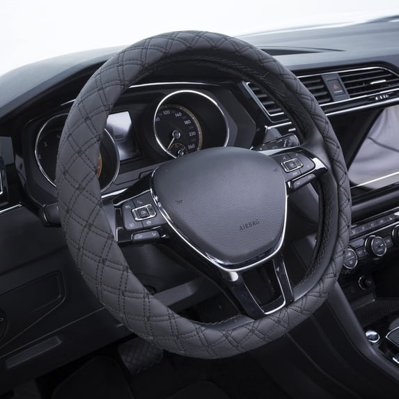 Auto Drive Automotive Steering Wheel Cover, Black Diamond-Quilt, PVC, Universal Fit, AD061728M
