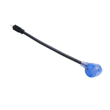 Auto Drive 14/3 STW 15 to 30-Amp Universal RV Adapter Extension Cord with Lighted End, 1.5ft, Black