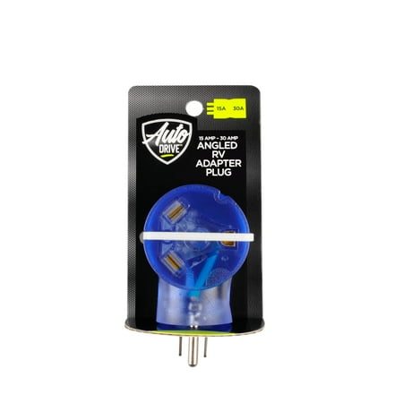 Auto Drive 15 to 30-Amp Angled Universal RV Power Adapter with Light, Clear Blue, Fit RV Vehicle