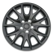 Auto Drive 16 Inch Black Hubcap Wheel Covers - Set of 4 - Fits Most Cars