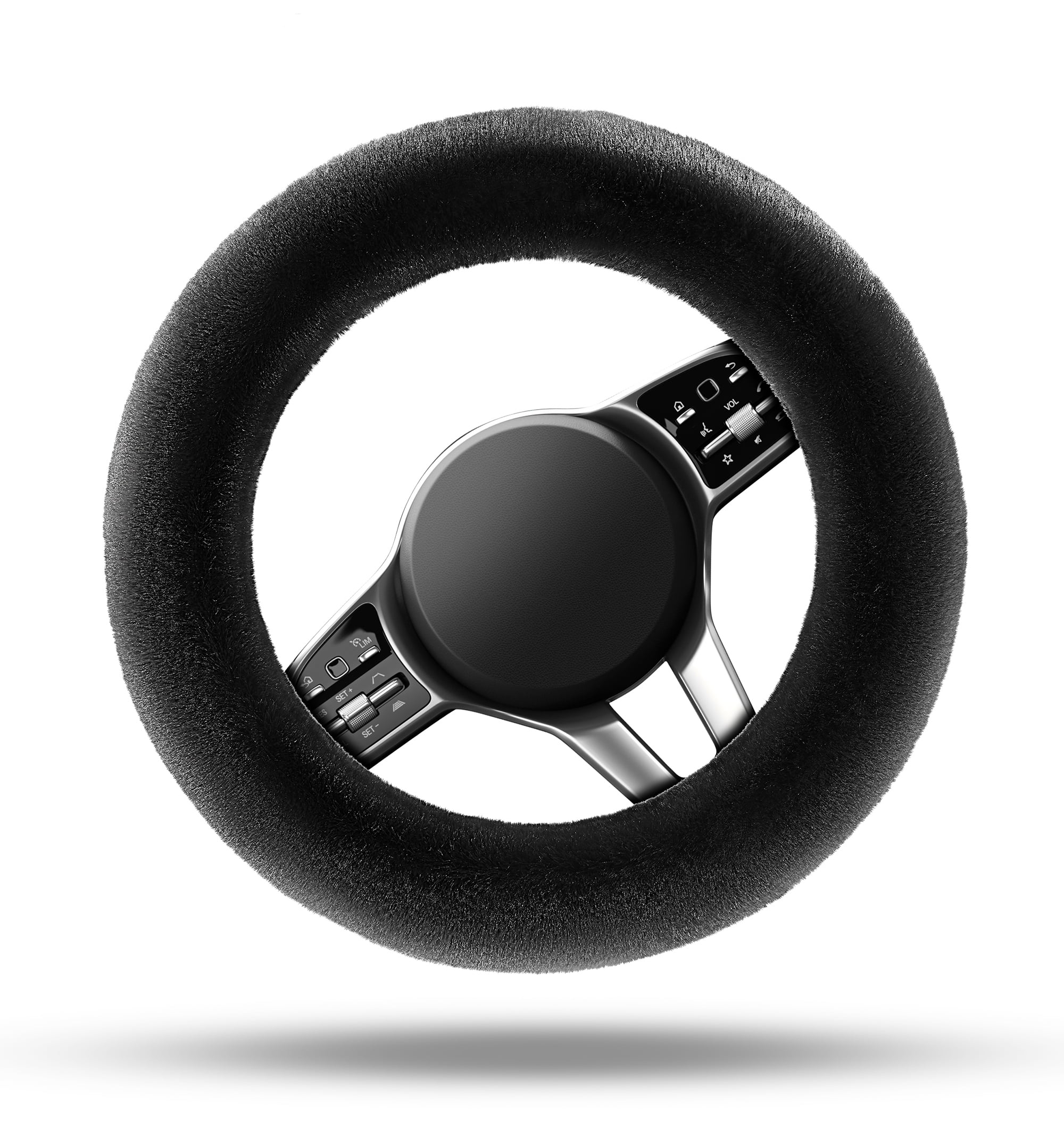 Auto Drive 1Piece Car Steering Wheel Cover Cozy Soft Faux Fur Polyester - Universal Fit, Black