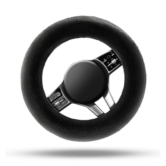 Auto Drive 1Piece Car Steering Wheel Cover Cozy Soft Faux Fur Polyester - Universal Fit, Black