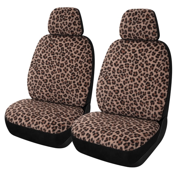 Auto Drive 2-Piece Fur Leopard Seat Covers for Cars, SUVs, and Crossovers, Brown
