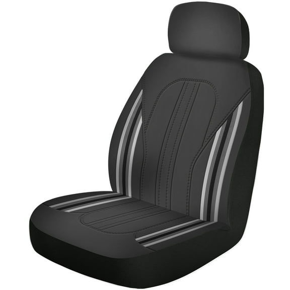 Auto Drive 2 Piece Black with Gray and White Retro Stripe Seat Covers