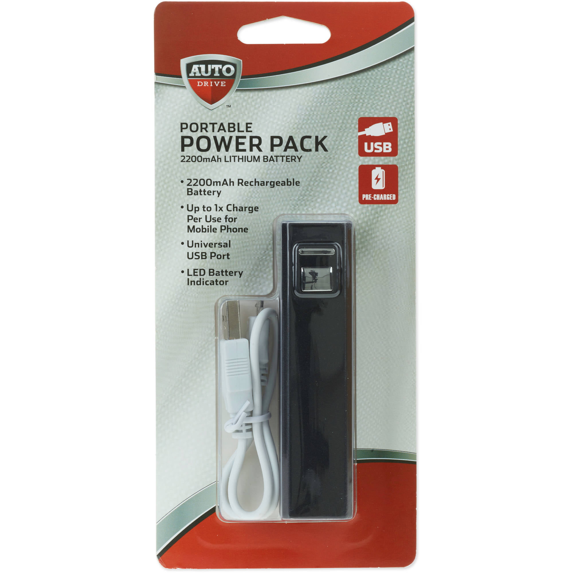 Auto Drive 2200mAh USB Portable Power Bank, Available in Multiple