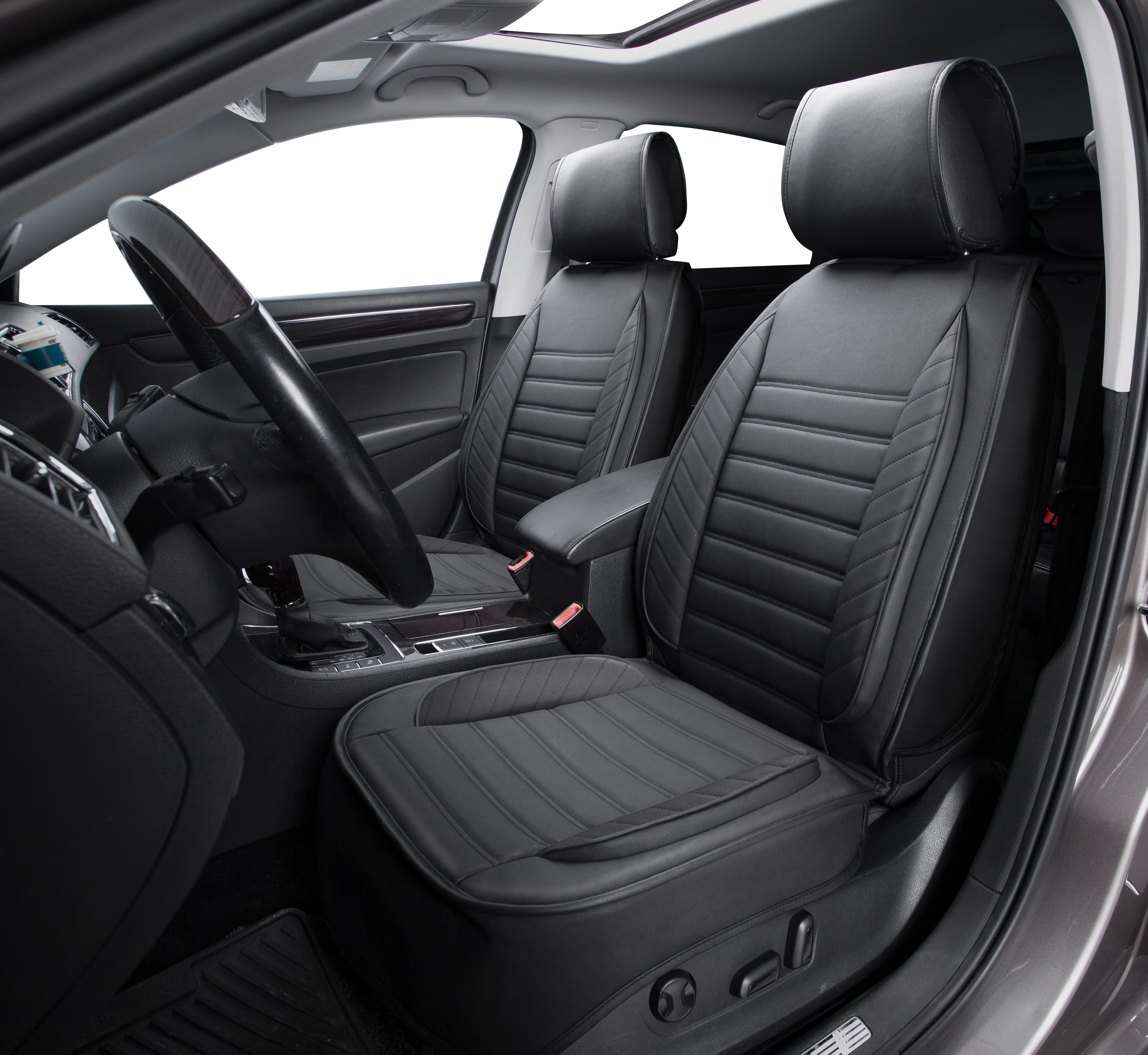 Auto Drive 2PC Luxury Leather Seat Cover - Black - Universal Fit - 22WMD05