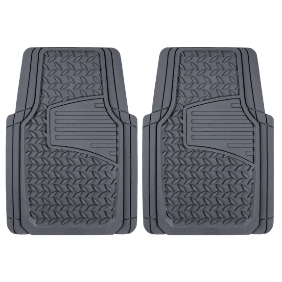 Auto Drive 2PC RUBBER Floor Mats Diamond Plate GREY- Universal Fit for Cars, Trucks,AD071715B