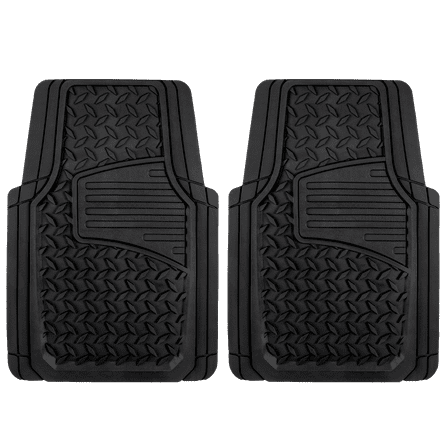 Auto Drive 2PC Rubber Floor Mats Diamond Plate Black- Universal Fit for Cars, Trucks,AD071714B