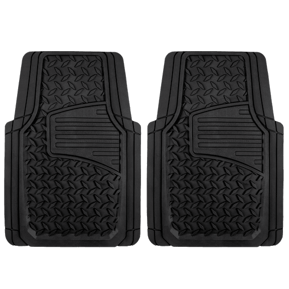 Auto Drive 2PC Rubber Floor Mats Diamond Plate Black- Universal Fit for Cars, Trucks,AD071714B