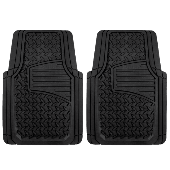 Auto Drive 2PC Rubber Floor Mats Diamond Plate Black- Universal Fit for Cars, Trucks,AD071714B