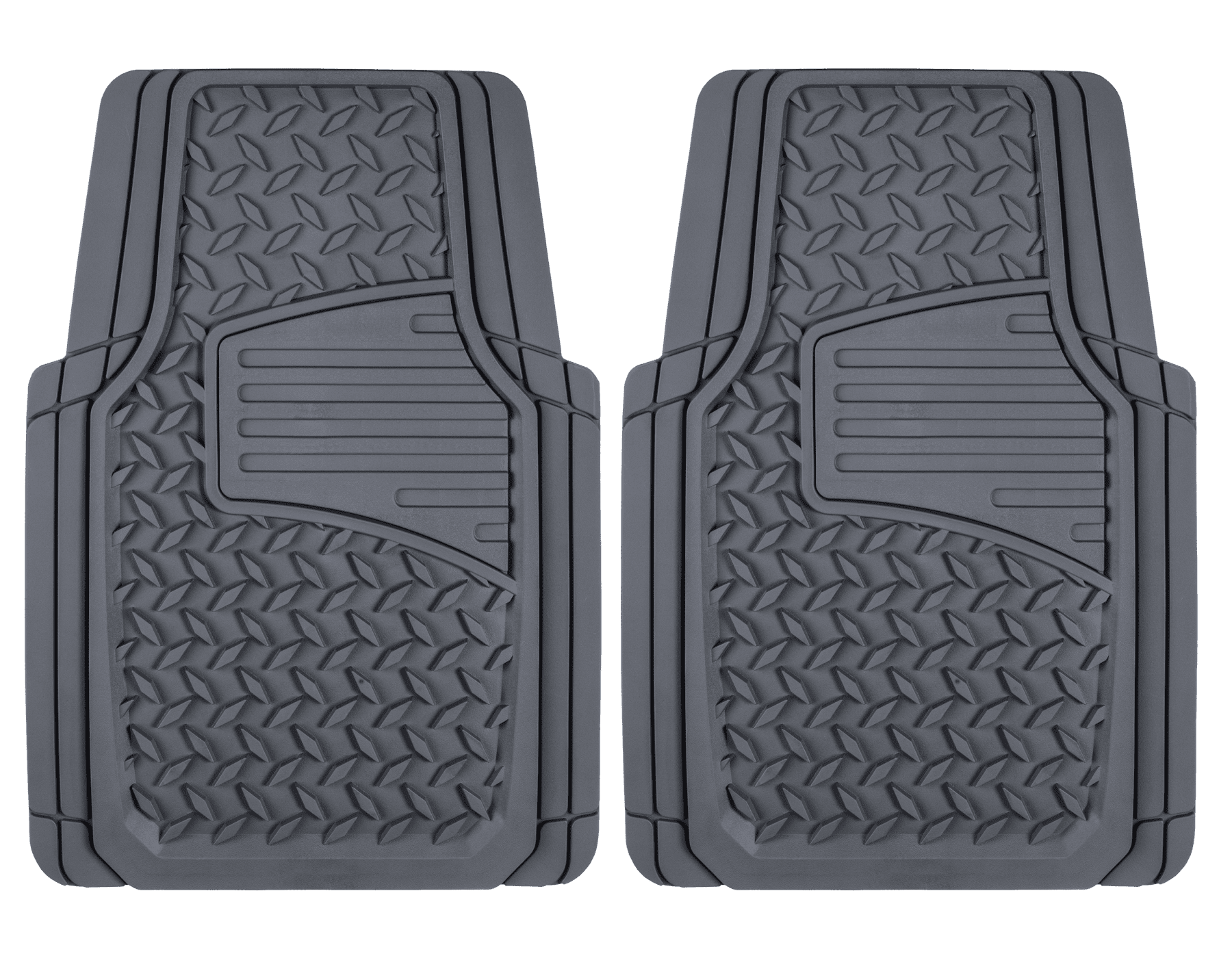 Auto Drive 2PC Rubber Floor Mats Diamond Plate Grey - Universal Fit