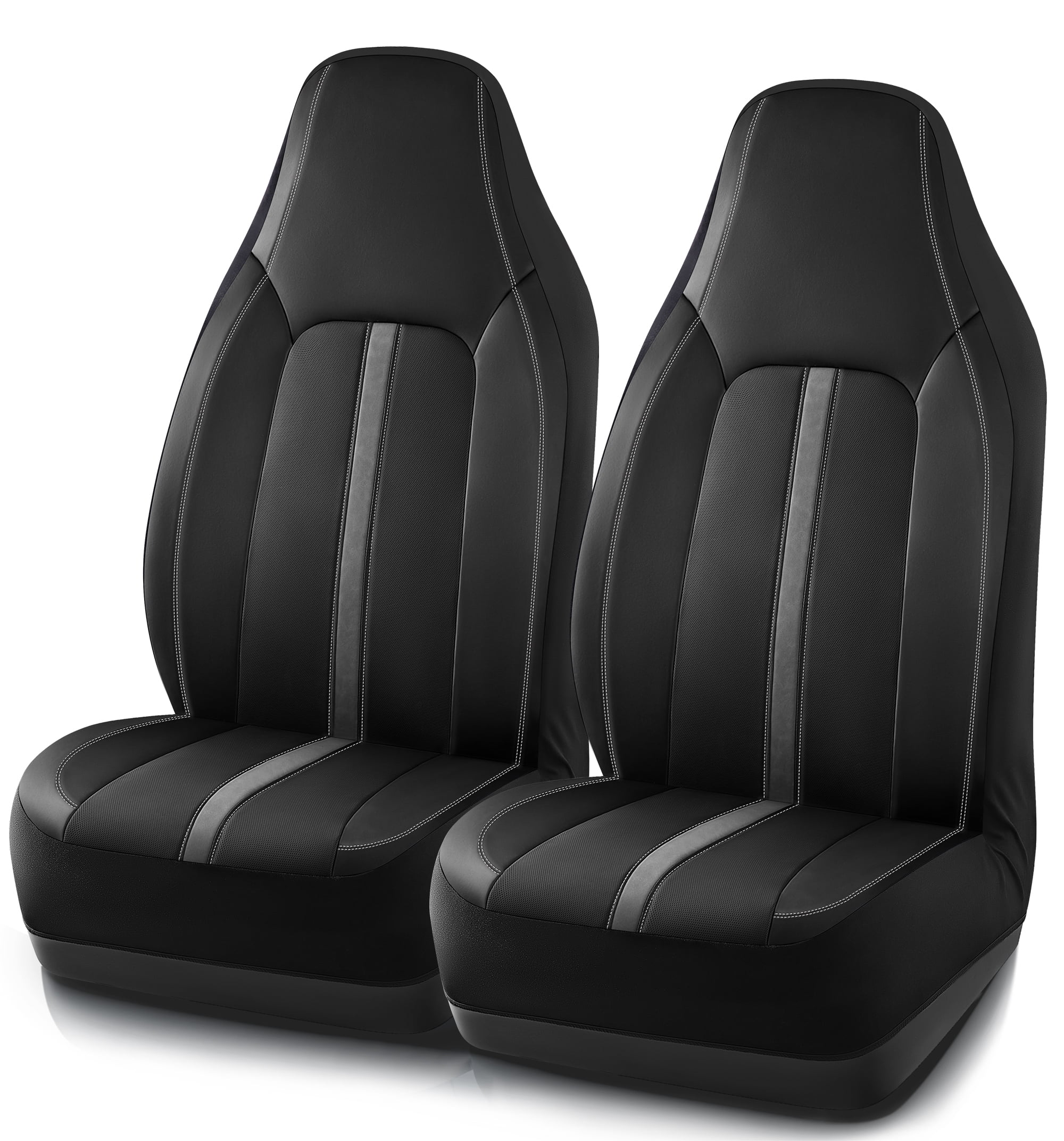 Auto Drive 2Piece Stripe Grey  Soft eather Seat Cover - Universal Fit, Assembled Product 24SC161
