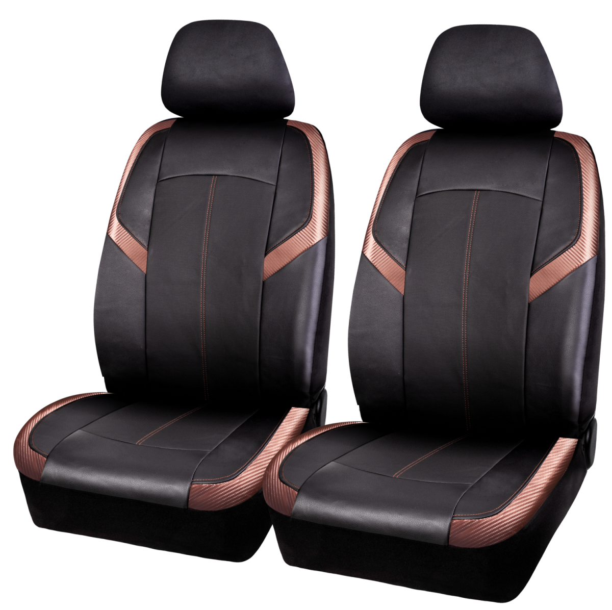 Auto Drive 2Piece Carbon Fiber Car Seat Covers Leather Copper Universal Fit 1902SC32