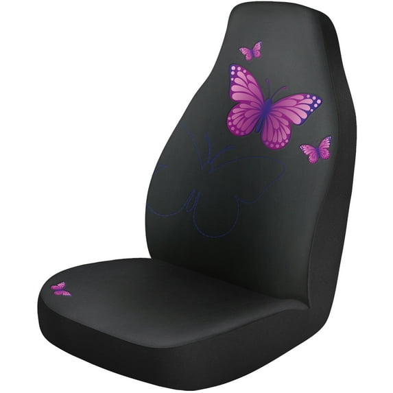 Auto Drive 3 Piece Black Pink Butterfly Polyester Car Seat Covers For High Back Seats, 0101510AD