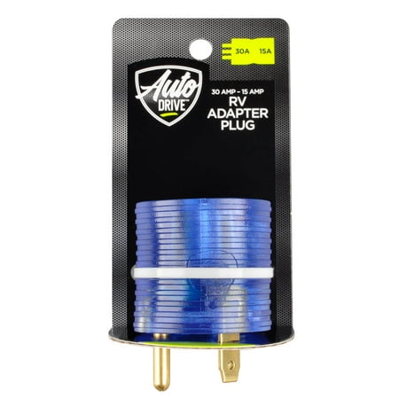 Auto Drive 30 to 15-Amp Universal RV Power Adapter with Light, Clear Blue, Fit RV Vehicle