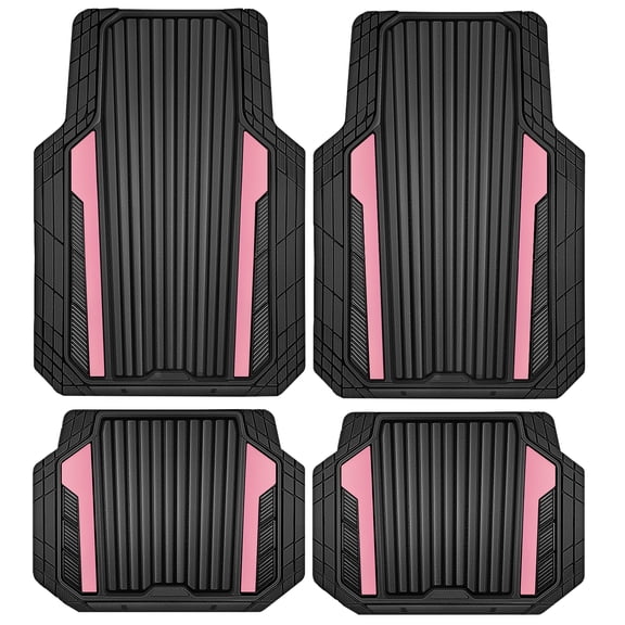 Auto Drive 4-Piece Black & Pink Heavy-Duty Automotive Floor Mats, All-Weather Universal Trim-to-Fit for Cars, Vans, and SUVs