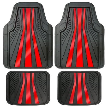 Auto Drive 4-Piece Black & Red All-Weather Rubber Floor Mat Set – Heavy Duty Universal Trim-to-Fit Car, Suv & Truck Mats