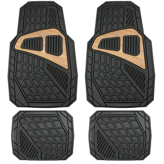 Auto Drive 4 Piece Rubber Floor Mat Black with Burlwood Accent, 80010WDI