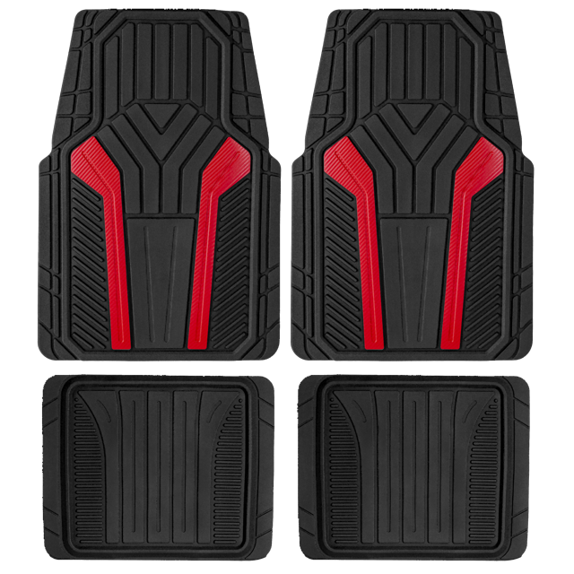 Auto Drive 4PC Rubber Car Floor Mats Carbon Fiber Red Universal Fit