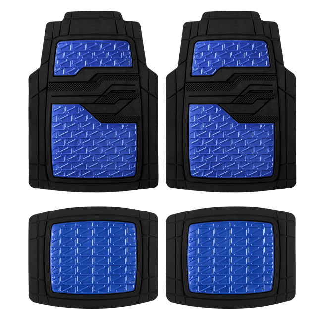 Auto Drive 4PC Rubber Car Floor Mats Metallic Plate Blue Universal