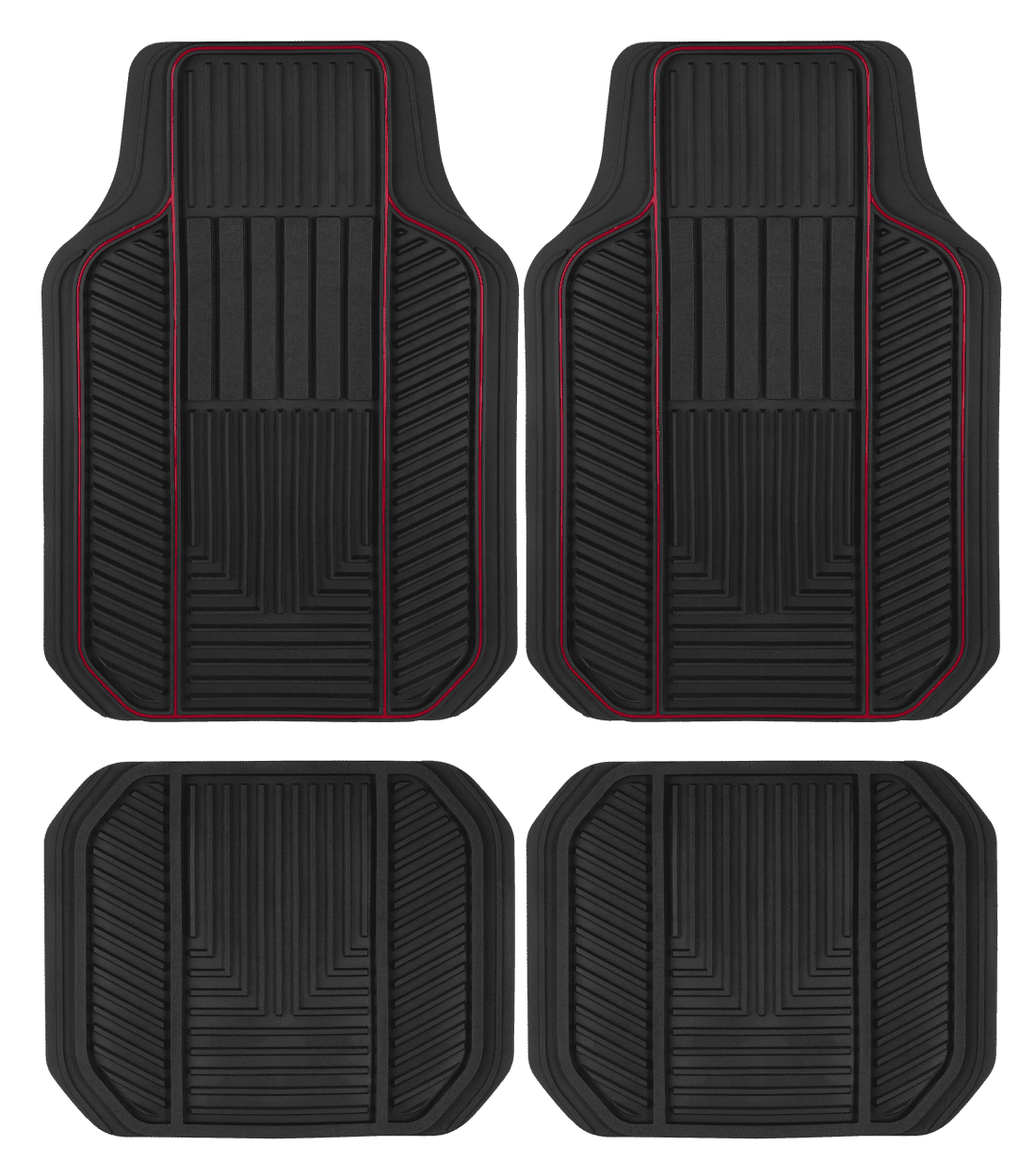 Auto Drive 4PC Rubber Floor Mats Hybrid Sports Red - Universal Fit