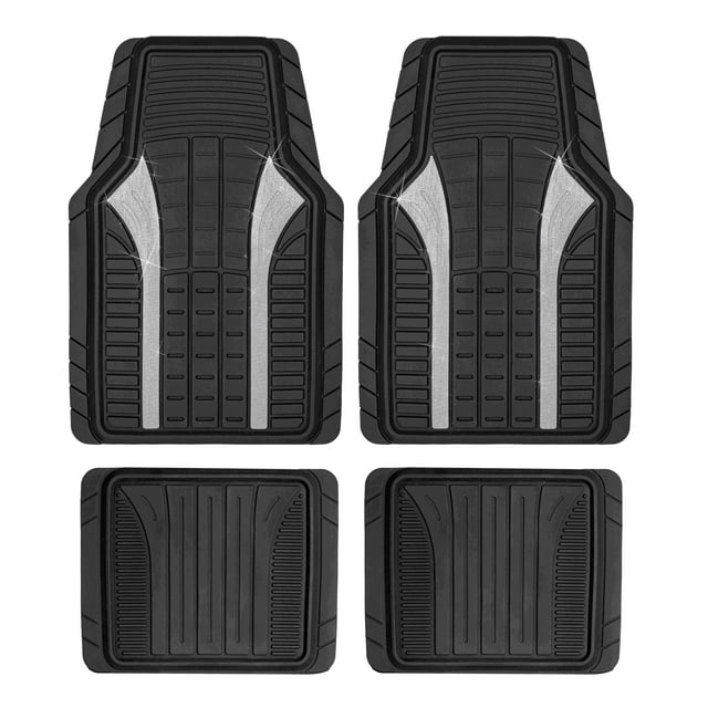 Auto Drive 4Piece Rubber Car Floor Mats Bling Glitter Black Universal