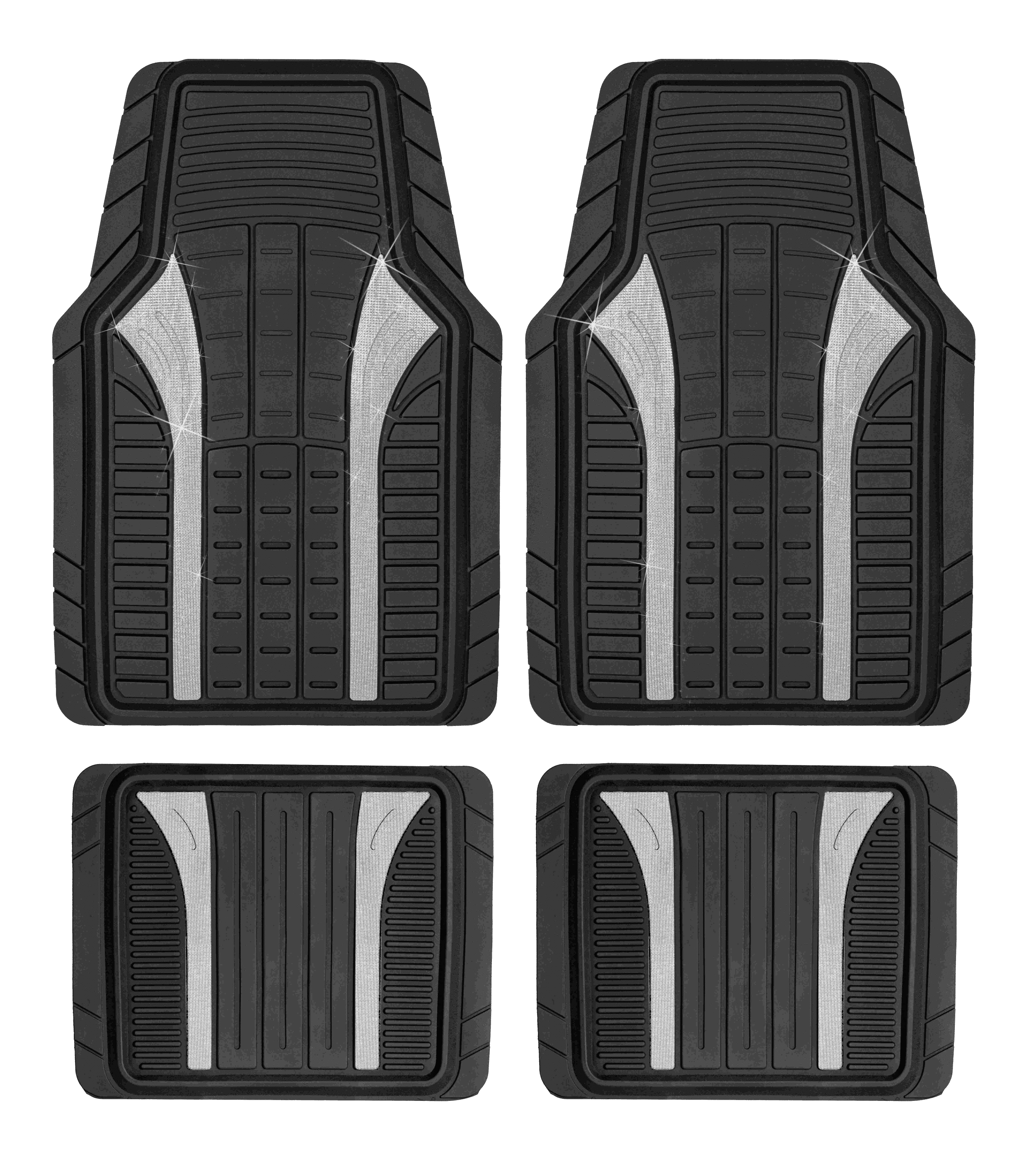 Auto Drive 4Piece Rubber Car Floor Mats Bling Glitter Silver - Universal Fit, 22CM100-1