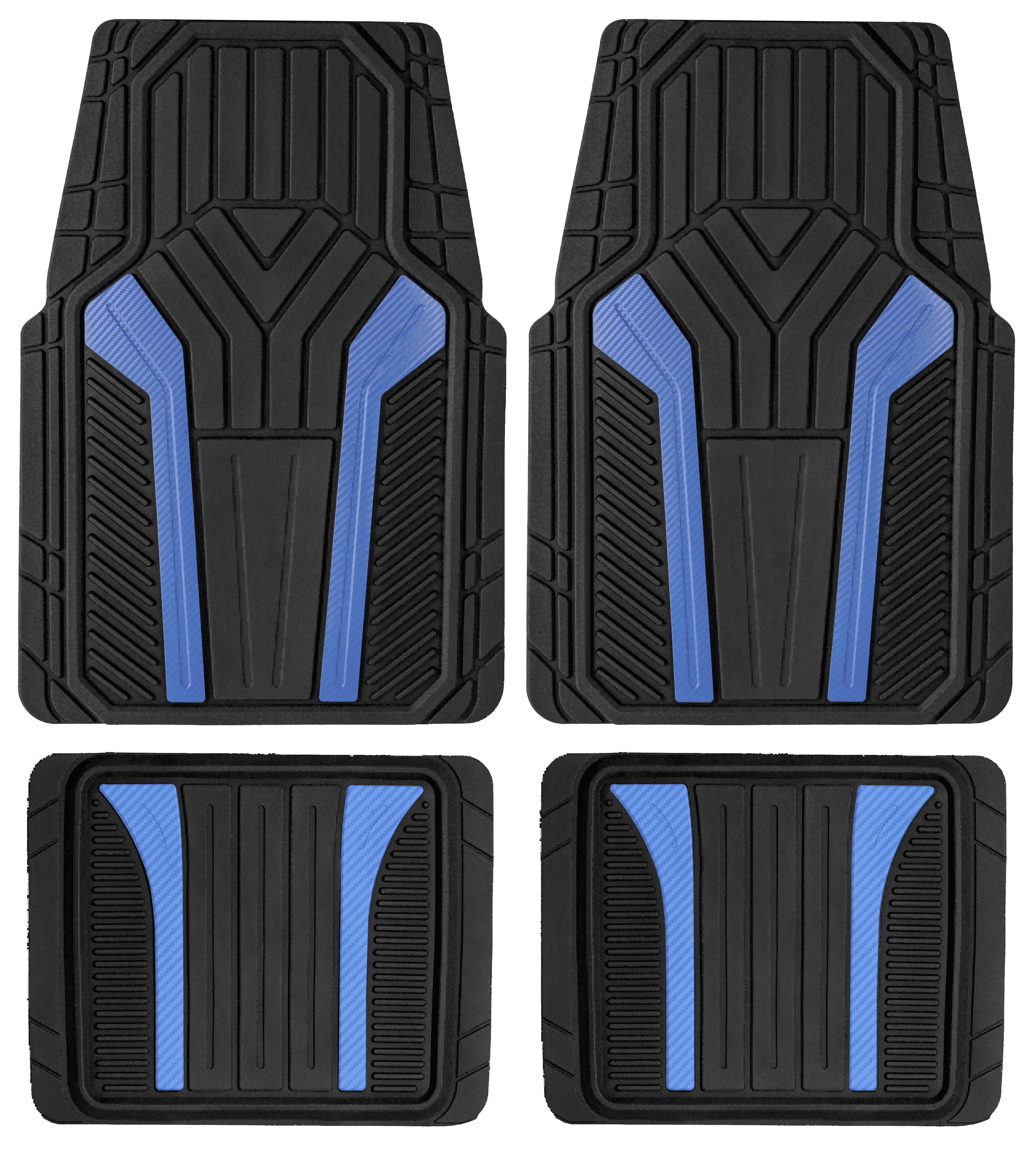 Auto Drive 4Piece Rubber Car Floor Mats Carbon Fiber Blue Universal Fit, 22WM692