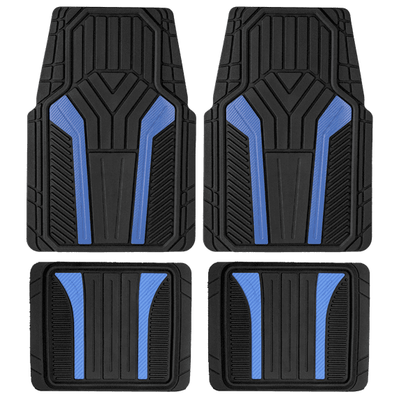 Auto Drive 4Piece Rubber Car Floor Mats Carbon Fiber Blue - Universal Fit, 22WM69-2