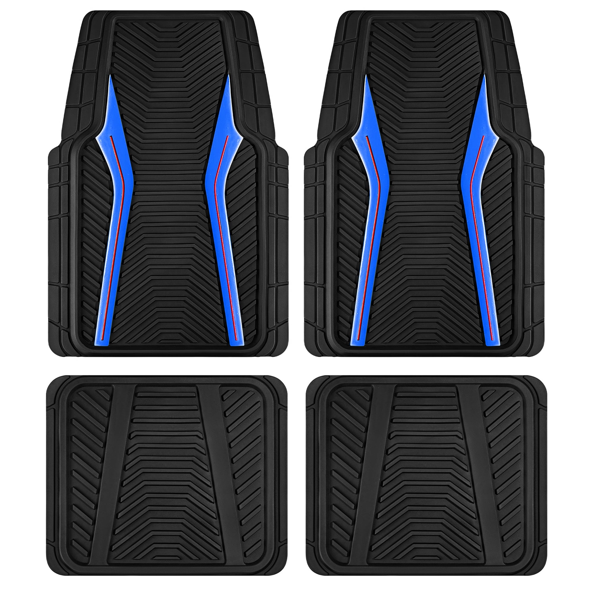 Auto Drive 4Piece Rubber Car Floor Mats Carbon Fiber Blue- Universal Fit