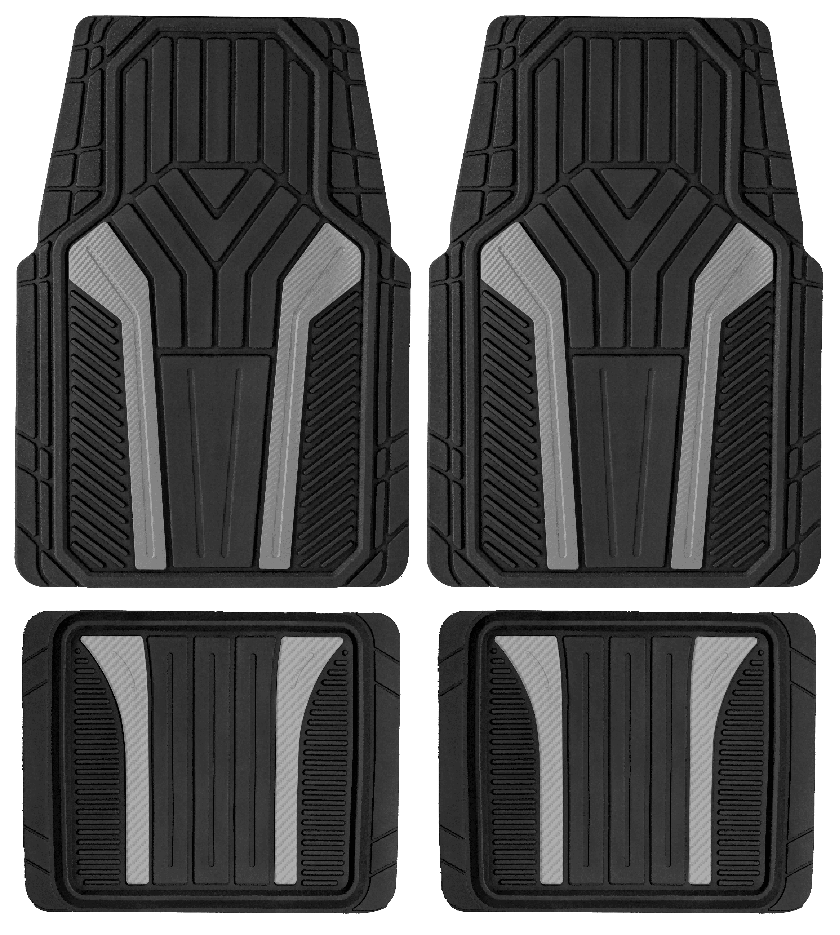 Auto Drive 4Piece Rubber Car Floor Mats Carbon Fiber Gray Universal