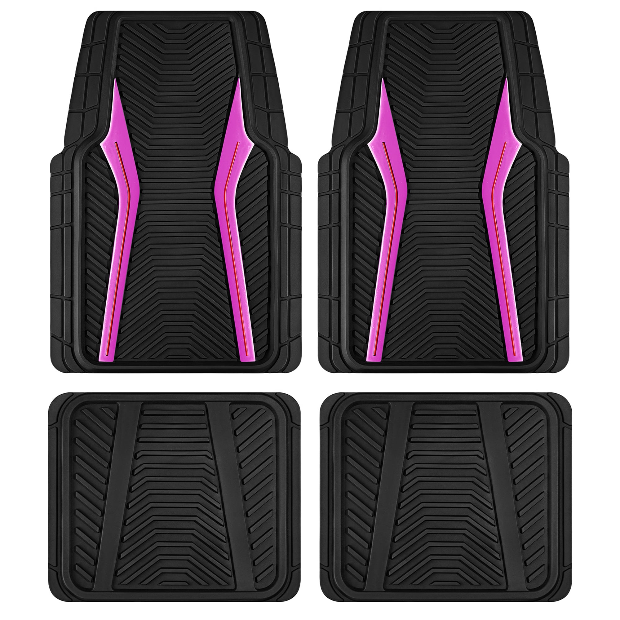 Auto Drive 4Piece Rubber Car Floor Mats Carbon Fiber Pink - Universal Fit
