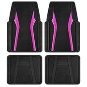 Auto Drive 4-Piece Rubber Car Floor Mats, Carbon Fiber Pattern, Pink, Universal Fit