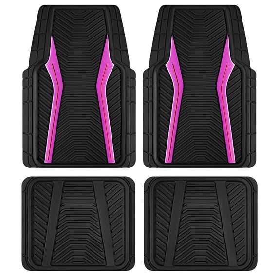 Auto Drive 4-Piece Rubber Car Floor Mats, Carbon Fiber Pattern, Pink, Universal Fit