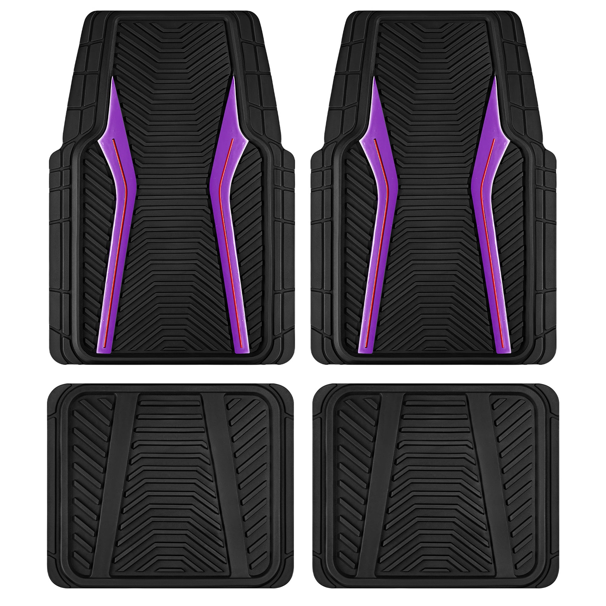 Auto Drive 4Piece Rubber Car Floor Mats Carbon Fiber Purple - Universal Fit