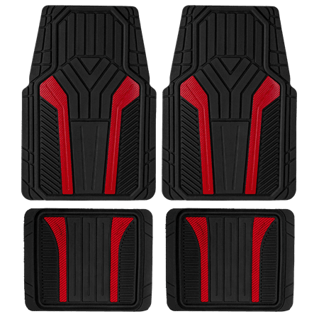 Auto Drive 4Piece Rubber Car Floor Mats Carbon Fiber Red - Universal Fit, 22WM69-1