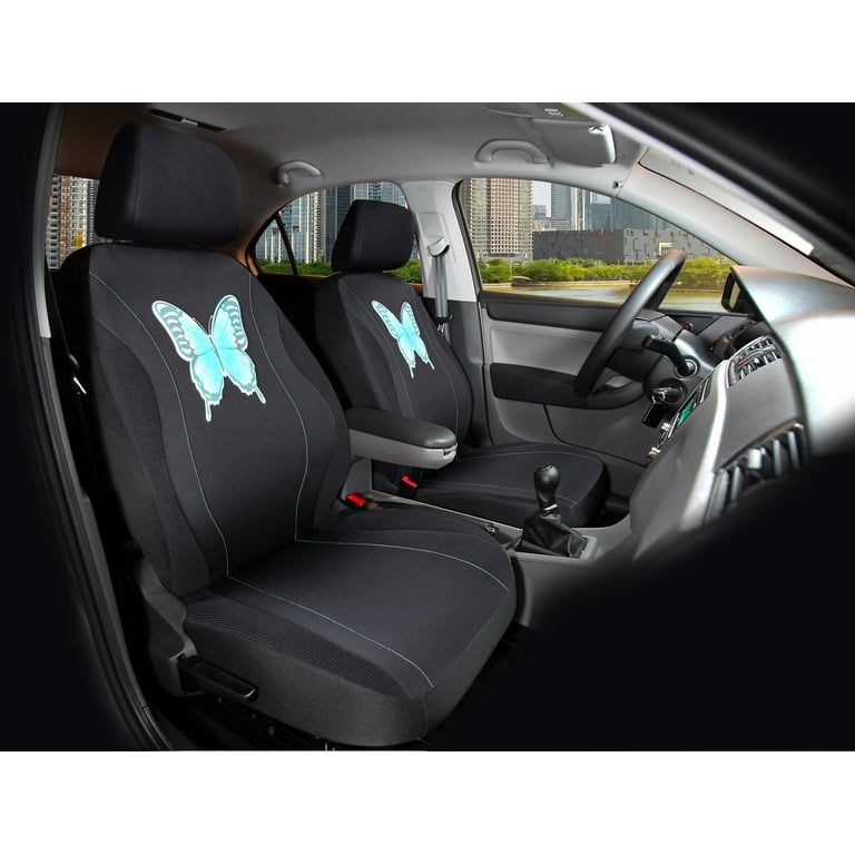 Auto Drive 5 Piece Seat Cover Kit Mint Butterfly Polyester Black/Mint,  Universal Fit, 2050SC19