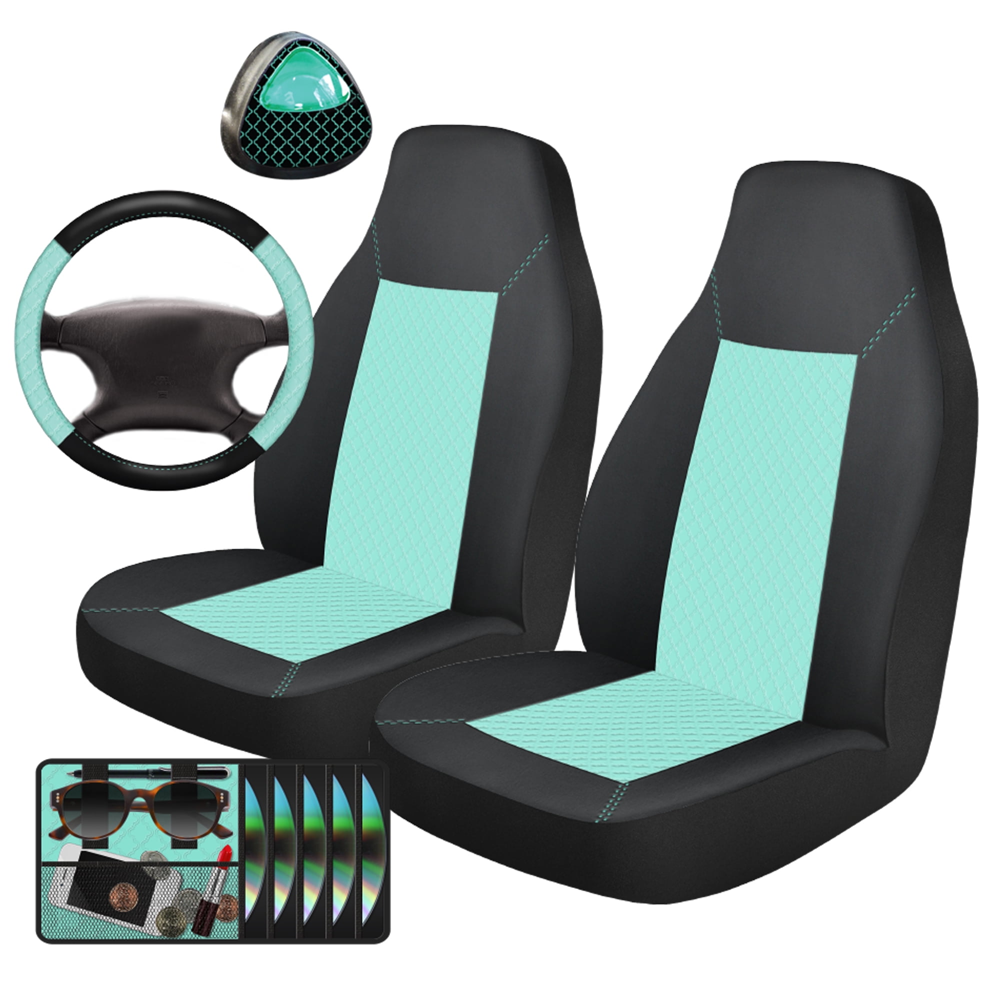 Auto Drive 5-Piece Seat Cover and Car Steering Wheel Kit, Mint