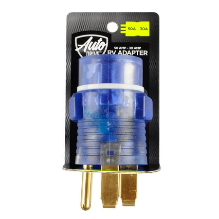 Auto Drive 50 to 30-Amp Universal RV Power Adapter with Light, Clear Blue, Fit RV Vehicle