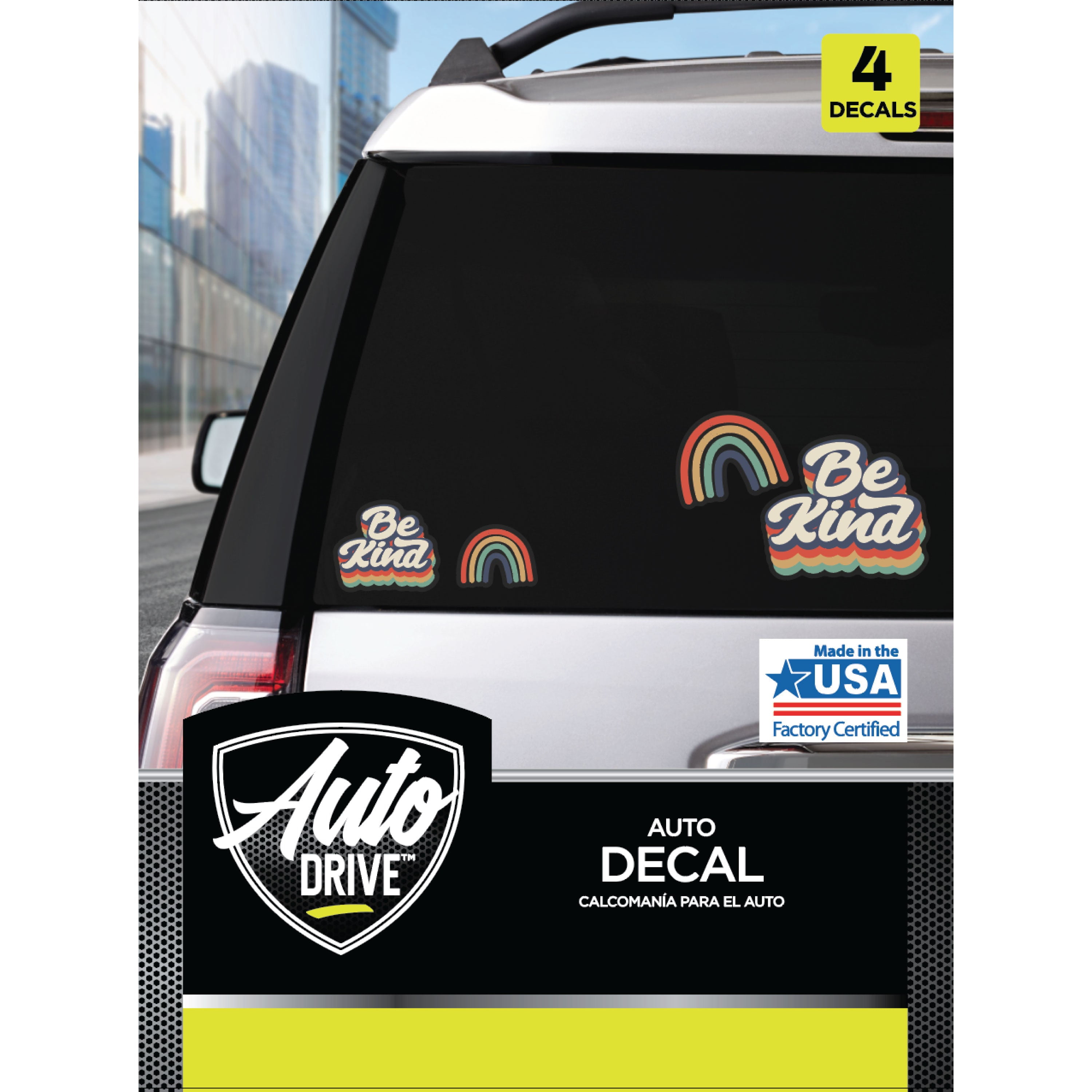 Auto Drive Be Kind Rainbow Decals Set of 4 Vinyl Car Stickers