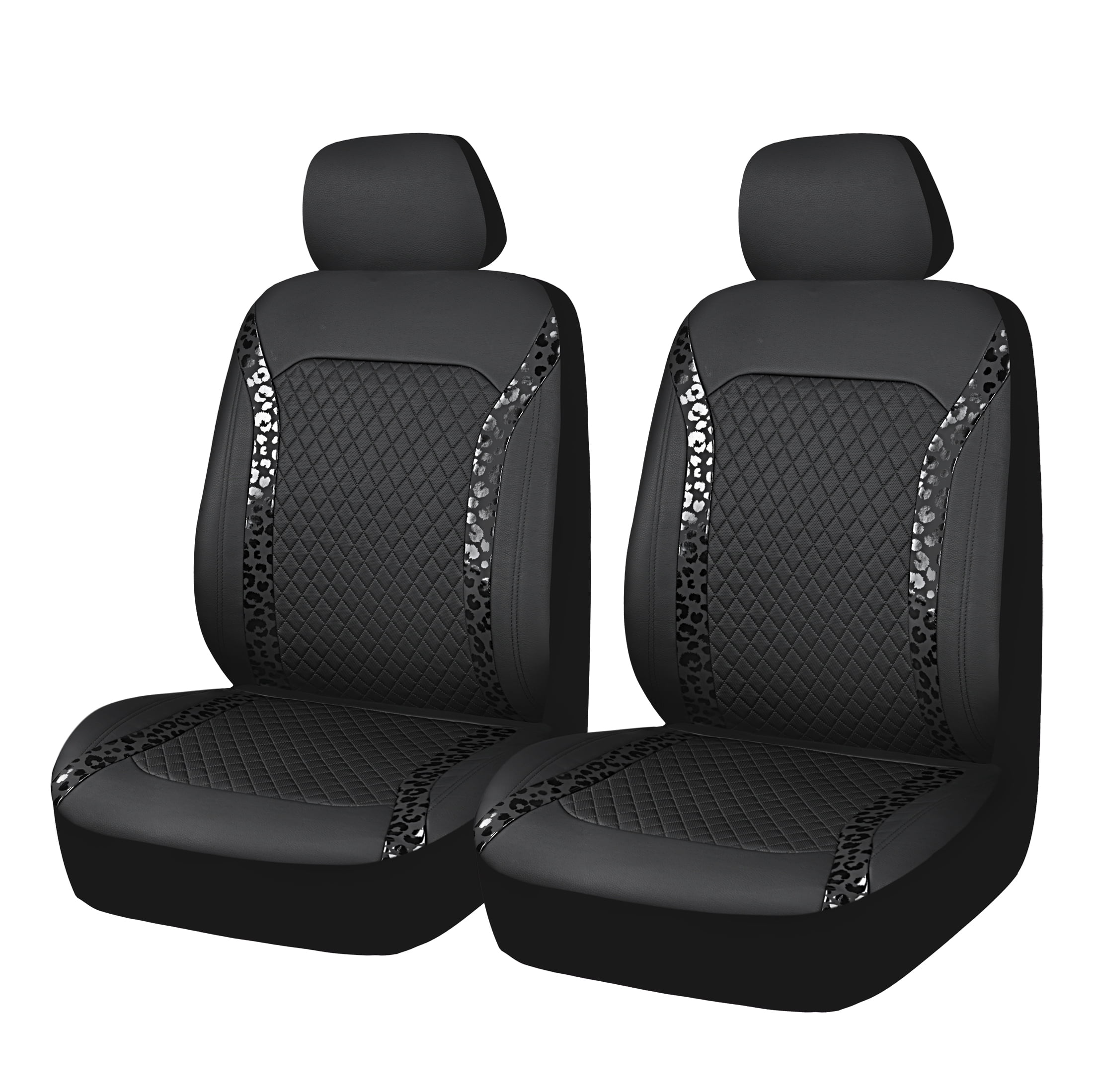 Auto Drive Black, Faux Leather, Black Leopard, Automotive Seat Covers , 2 Pack