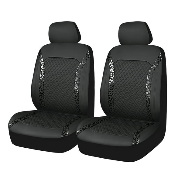 Auto Drive Black, Faux Leather, Black Leopard, Automotive Seat Covers , 2 Pack
