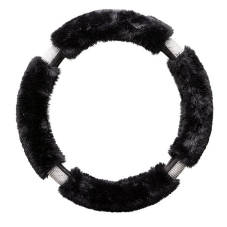 Auto Drive Black Fluffy Bling Steering Wheel Cover, 1.08 lbs, EZ Stretch On Core