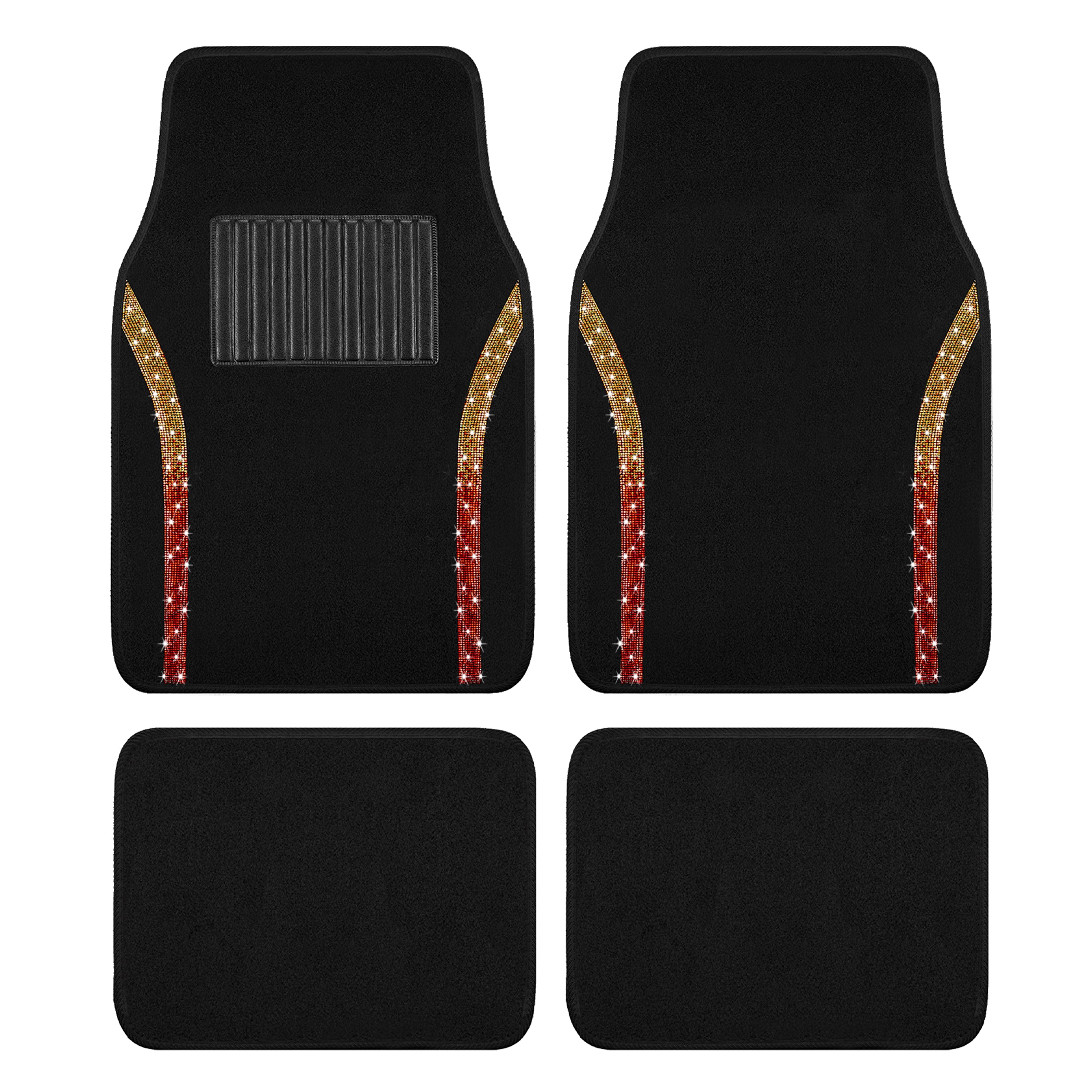 Auto Drive Bling Diamond Car Floor Mats, 4-Piece Glitter Carpet Set, Universal Fit for Cars，SUVs Orange Red