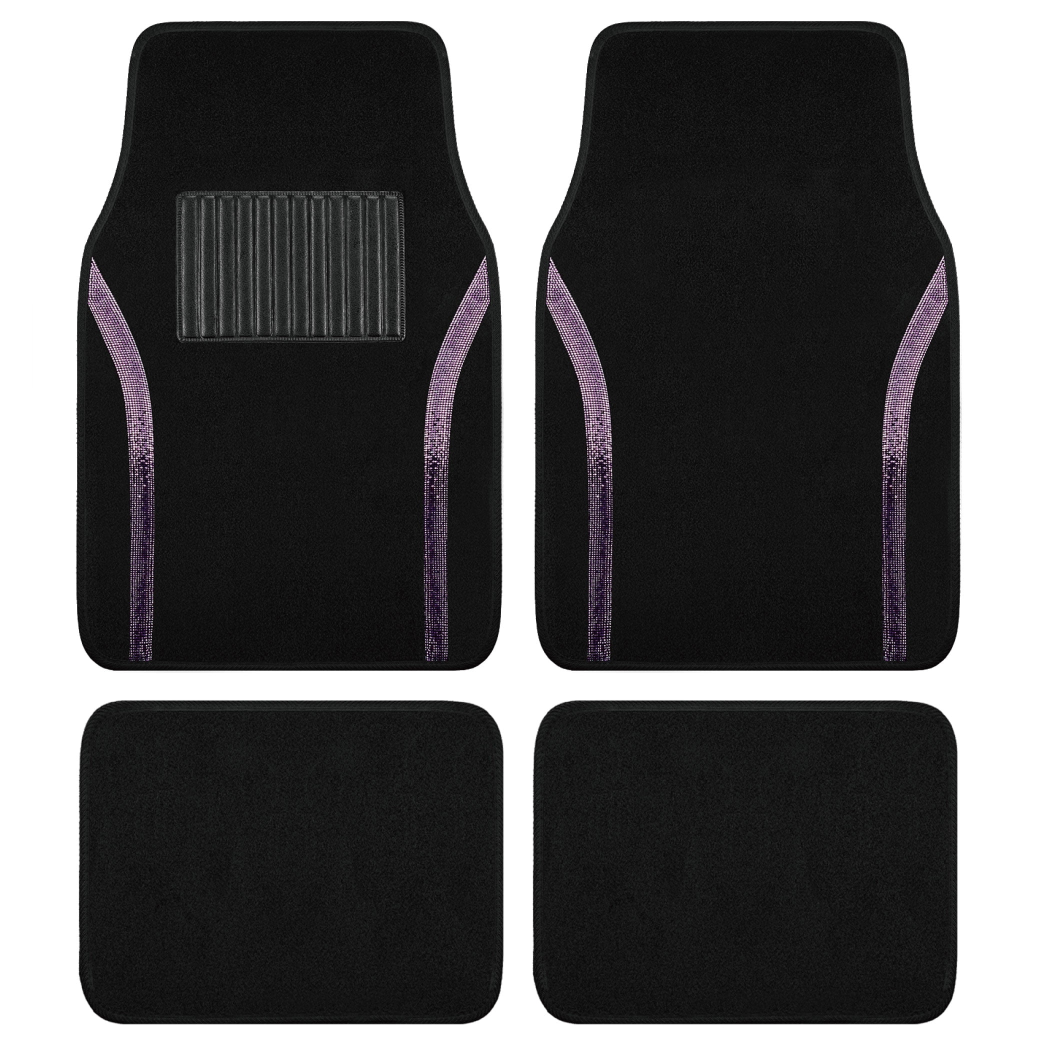 Auto Drive Bling Diamond Car Floor Mats, 4-Piece Glitter Carpet Set, Universal Fit for Cars，SUVs Dark Purple
