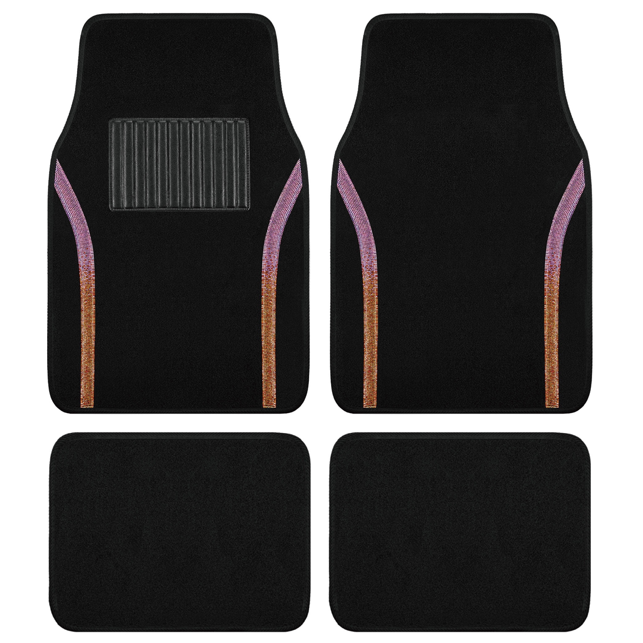 Auto Drive Bling Diamond Car Floor Mats, 4-Piece Glitter Carpet Set, Universal Fit for Cars，SUVs Pink Orange