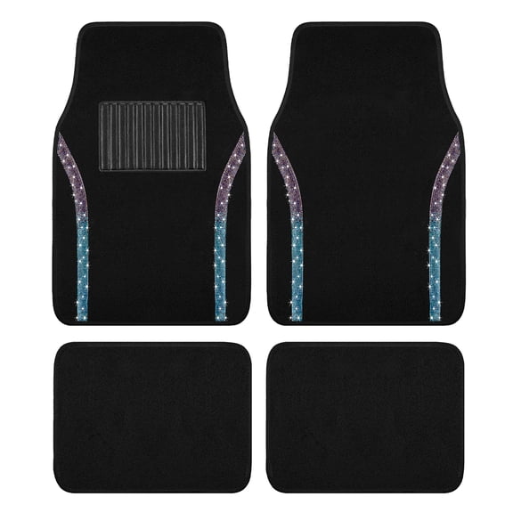 Auto Drive Bling Diamond Car Floor Mats, 4-Piece Glitter Carpet Set, Universal Fit for Cars,SUVs Purple Blue