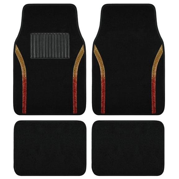 Auto Drive Bling Diamond Car Floor Mats, 4-Piece Glitter Carpet Set, Universal Fit for Cars，SUVs Orange Red