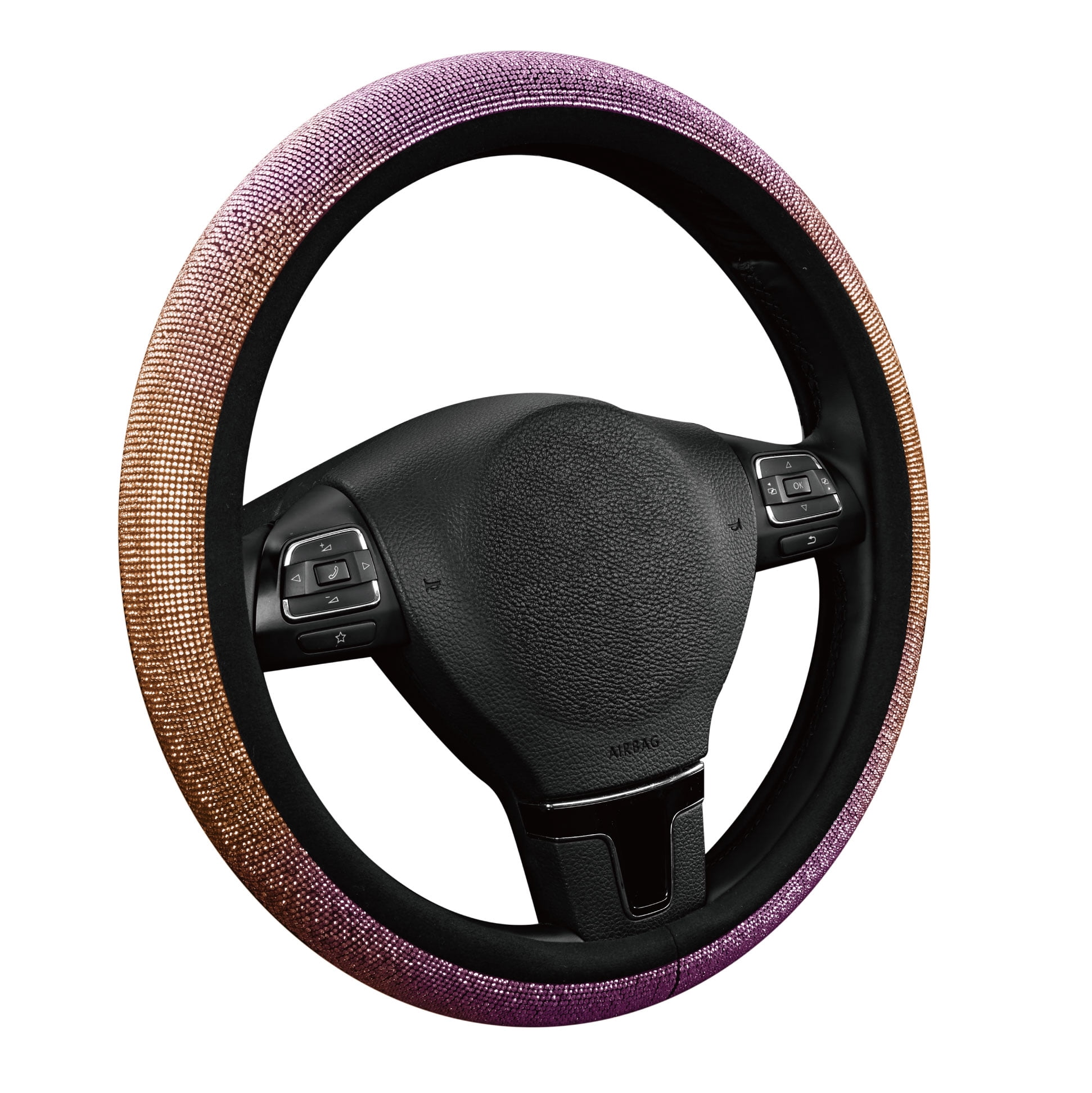 Auto Drive Bling Diamond Steering Wheel Cover, Sparkly Crystal Grip, Universal Fit for Cars,SUVs Pink Orange